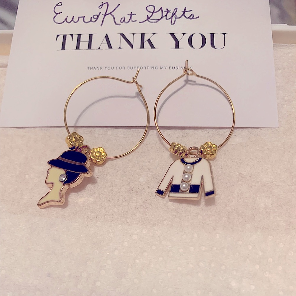 Gold Plated Luxury Charmed Hoop Earrings wire gold over stainless…